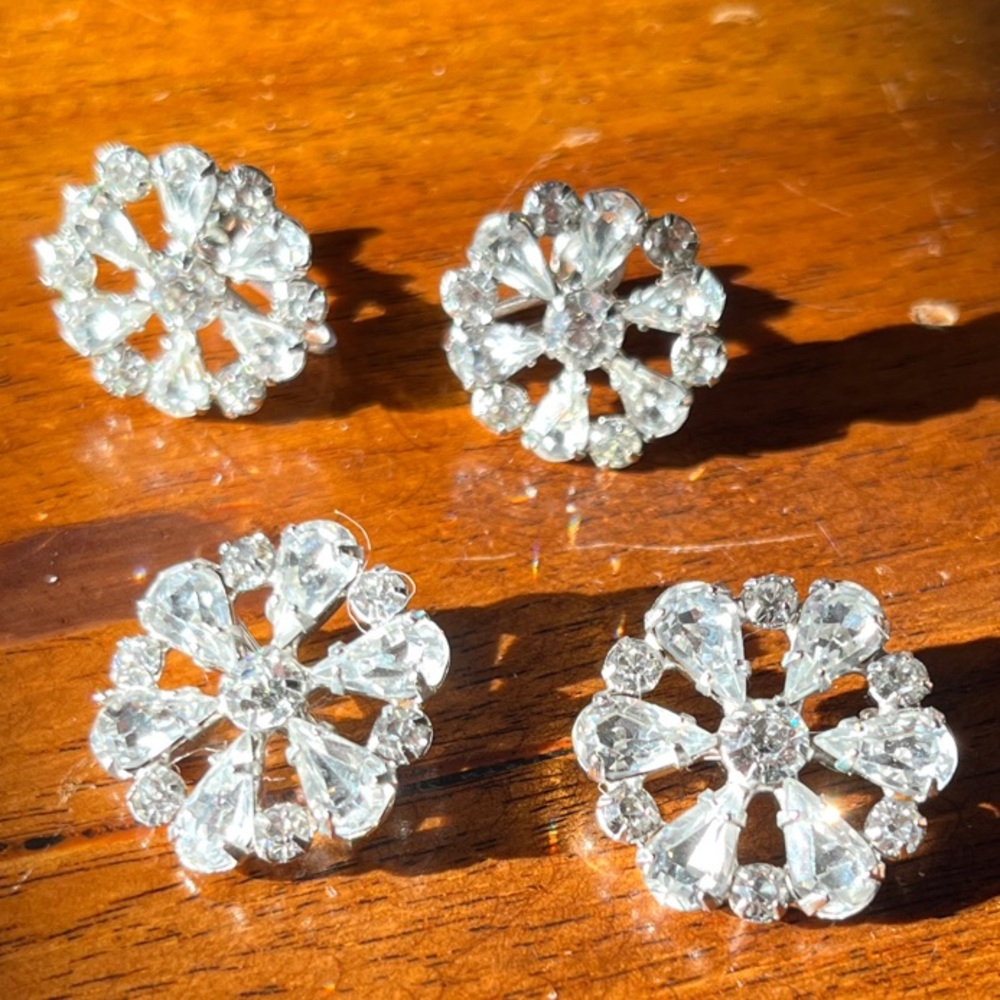 Vintage Set of Rhinestone Crystal Earrings & 2 Pins